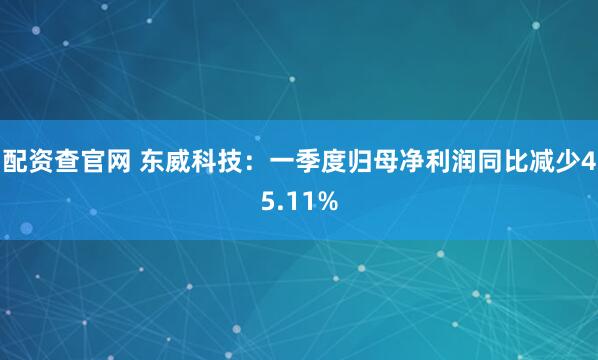 配资查官网 东威科技：一季度归母净利润同比减少45.11%