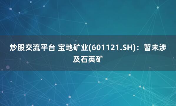 炒股交流平台 宝地矿业(601121.SH)：暂未涉及石英矿