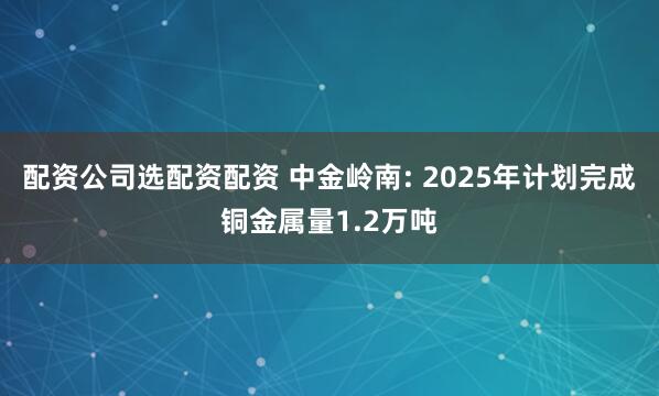 配资公司选配资配资 中金岭南: 2025年计划完成铜金属量1.2万吨